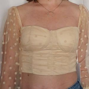 Cream Polka Dot Top with Sheer Sleeves
